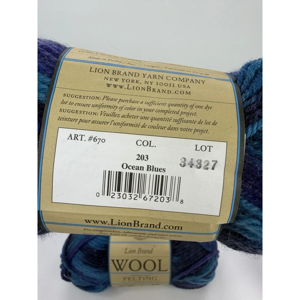 Lion Brand 100% Wool Felting Ocean Blue 78g/143yd Medium Worsted Lot Of 5 #2